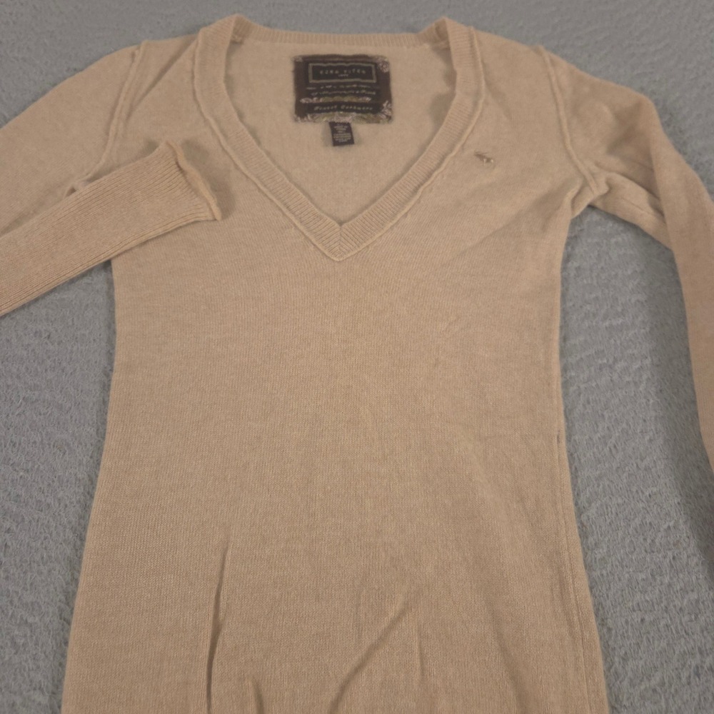 VINTAGE Abercrombie & Fitch Sweater Womens XS Tan Ezra Cashmere V-Neck Top Y2K
